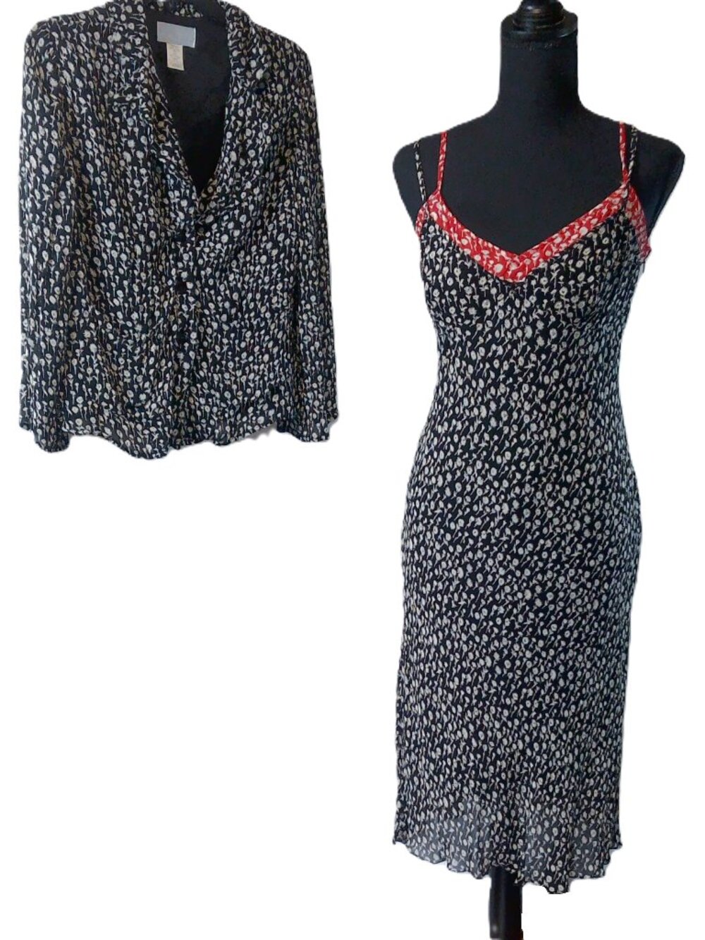 Spiegel Vintage 2pc Floral Slip Dress and Matching Button Up Jacket Set Size 8